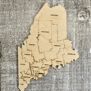 Digitale staat Maine met provincies kaart SVG, PDF, DXF en EpS puzzelbestand, lasergraveren en knippen