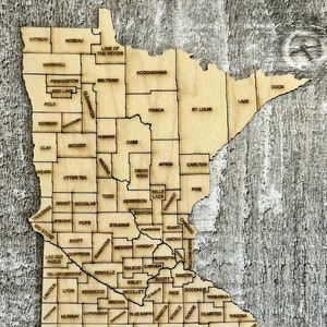 État numérique du Minnesota avec carte des comtés SVG, PDF, DXF et fichier de puzzle EpS, gravure et découpe au laser
