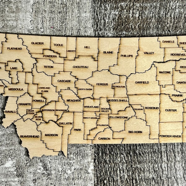 Digital State of Montana with Counties Map SVG, PDF, DXF, & EpS Puzzle File, Laser Engrave and Cut