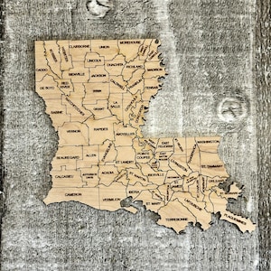 Digitaler Bundesstaat Louisiana mit Parishes Karte SVG, PDF, DXF, & EpS Puzzle-Datei, Laser gravieren und schneiden