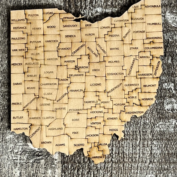 Digital State of Ohio with Counties Map SVG, PDF & DXF Puzzle File, Laser Engrave and Cut