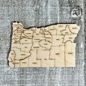 Digital State of Oregon with Counties Map SVG, PDF, DXF, & EpS Puzzle File, Laser Engrave and Cut