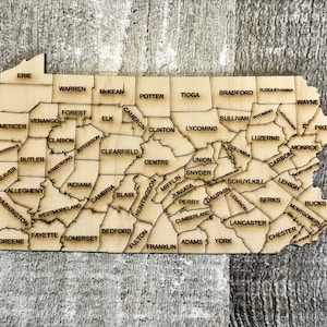 Digitale staat Pennsylvania met provincies kaart SVG, PDF, DXF en EpS puzzelbestand, lasergraveren en knippen