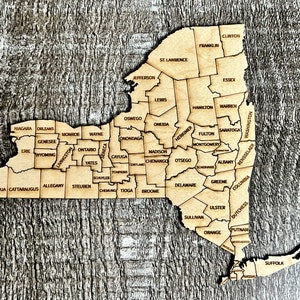 Digitales Bundesstaat New York mit Landkreis Karte SVG, PDF, DXF, & EpS Puzzle-Datei, Laser gravieren und schneiden