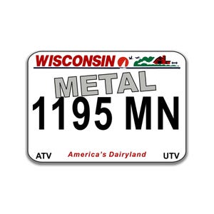 Wisconsin ATV UTV Metal License Plate | DNR Required Registration Plate | Off-Road |