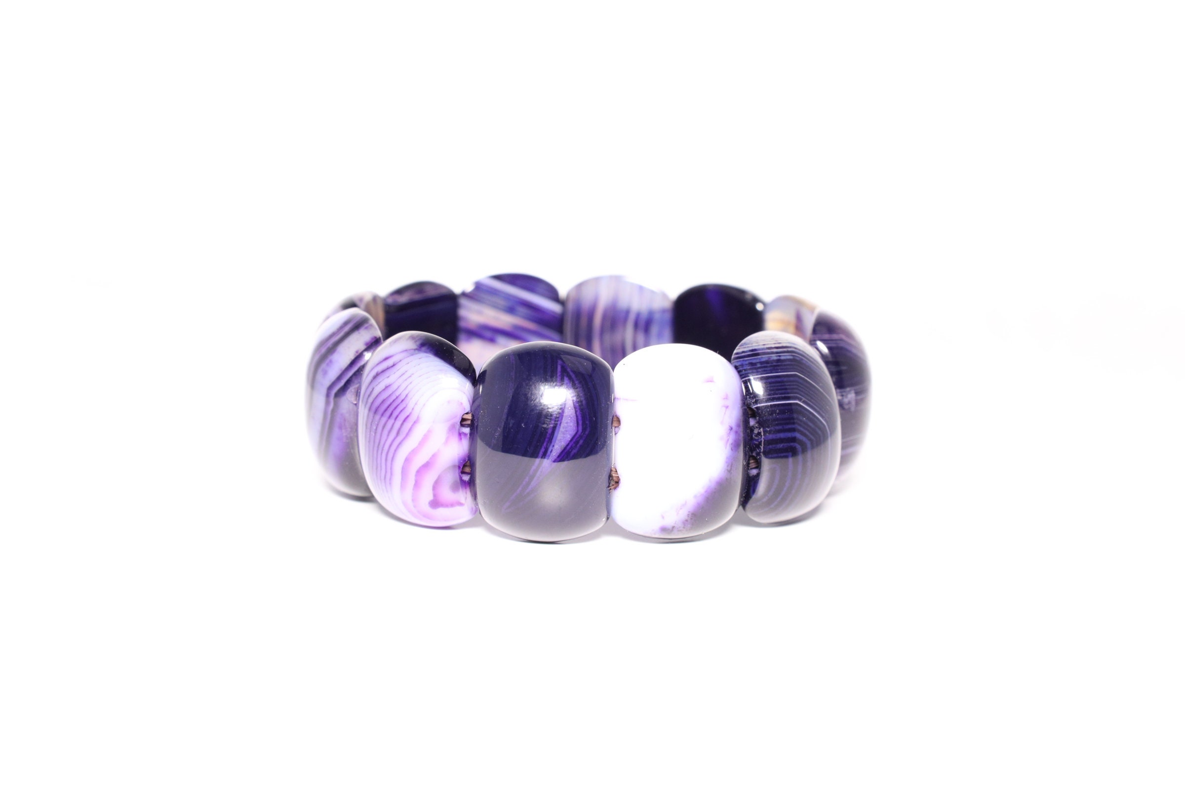 Handmade Natural Purple Agate Crystal Healing Chakra Gemstone Stretch Bracelet