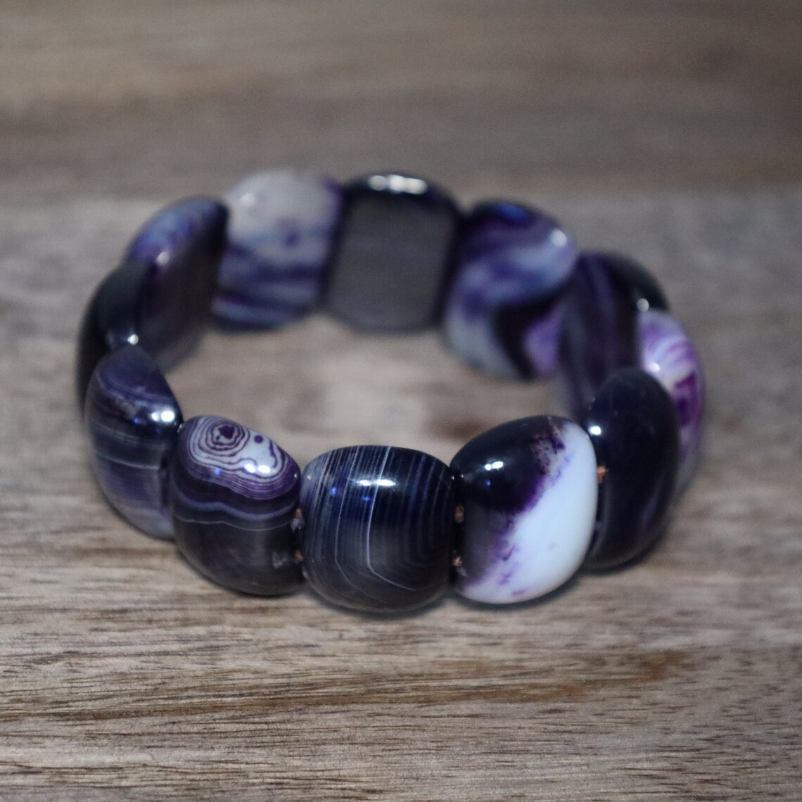 Handmade Natural Purple Agate Stone Gemstone Stretch Bracelet Etsy