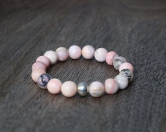 Handmade 10MM AAA Natural Pink Opal Stone Beads Stretch Bracelet Size 7.5
