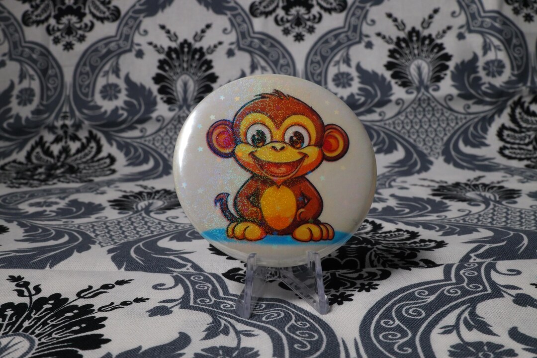 Monkey Pinback Buttons Cartoon Animal Monkey Pinback Button With Holographic Overlay ...