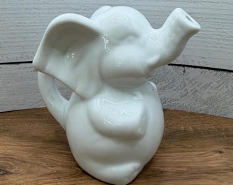 Vintage Ceramic White Elephant Creamer, Small Porcelain Figural Elephant Pitcher, Retro Kitchen Decor, Mid Century Tableware