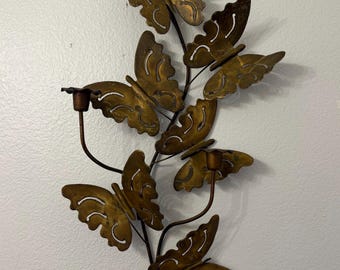 Vintage Brass Butterfly Wall Sconce Candle Holder, 3-Arm Metal Butterfly Wall Art