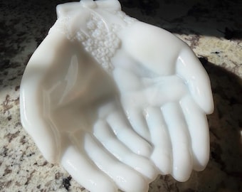 Vintage Avon Milk Glass Two Hands Decorative Dish