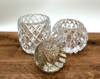 Vintage Heavy Cut Glass Crystal Votive Candle Holders Mismatched Set of 3