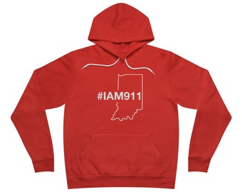 State of Indiana #IAM911 Limited Edition Unisex Sponge Fleece Pullover Hoodie (White Text)