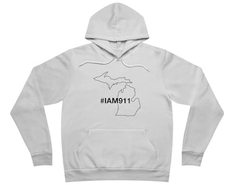 State of Michigan Limited Edition #IAM911 Unisex Sponge Fleece Pullover Hoodie (Black Text)