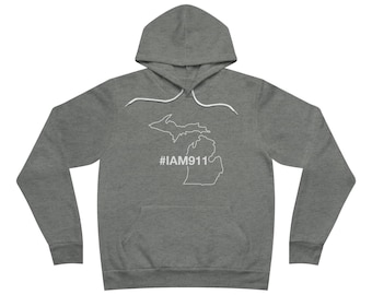 State of Michigan Limited Edition #IAM911 Unisex Sponge Fleece Pullover Hoodie (White Text)