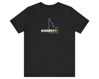 State of Idaho #IAM911 - Thin Gold Line Edition Unisex Jersey Short Sleeve Tee (White Text)