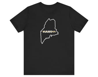 State of Maine #IAM911 Thin Gold Line Edition - Unisex Jersey Short Sleeve Tee (White Outline)