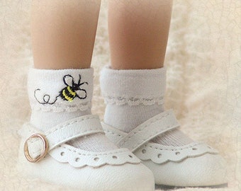 U-CHOOSE DESIGN- Embroidered Doll Socks by Tauni for 13" Effner Little Darling Doll, MeadowDoll  *Designs: Bumble Bee, Ladybug, Bow, Anchor