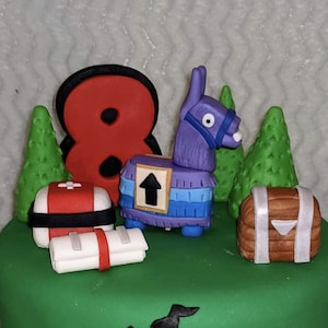 Fondant Llama Gaming Treasure Chest Cake Toppers