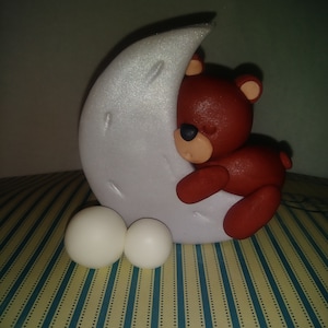 Sleepy Bear On Moon Baby Cake Topper