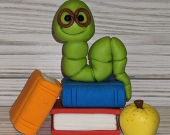 Fondant Graduation Caterpillar Bookworm Cake Topper
