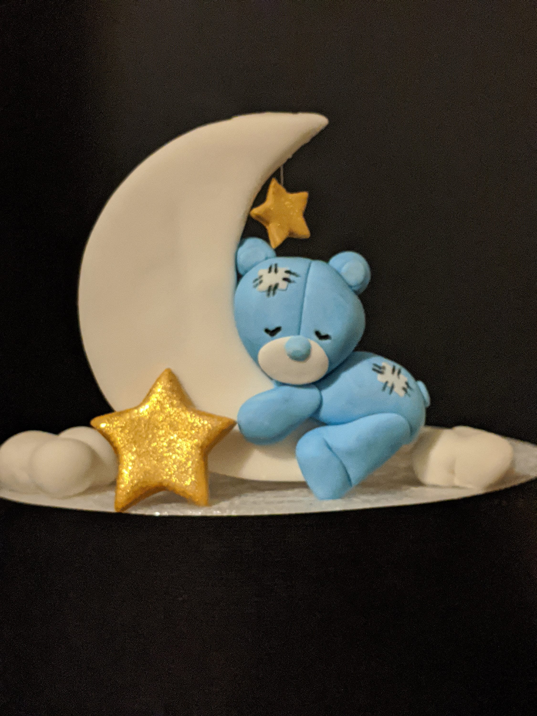 Fondant Sleeping Bear on Moon Cake Topper-Baby Shower Cake Topper-First  Birthday Cake Topper oh baby party decorations