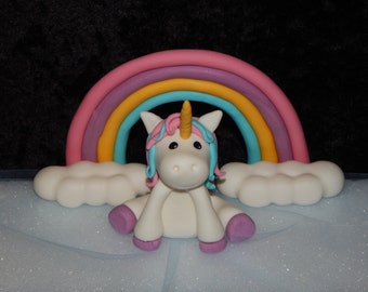 Unicorn Rainbow Clouds Fondant Cake Topper