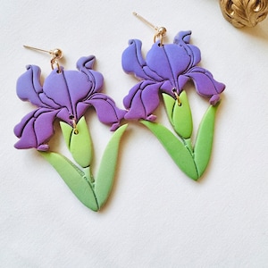 Iris Flower Earrings | Purple Iris Flower Earrings | Polymer Clay Earrings