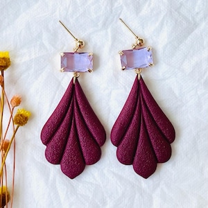 Deep Burgundy Art Deco Earrings | Polymer Clay Earrings | Gifts