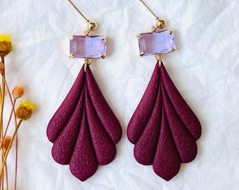 Deep Burgundy Art Deco Earrings | Polymer Clay Earrings | Gifts