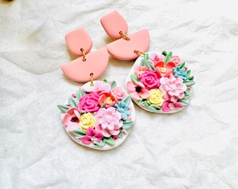 Peach Florals Arrangement Earrings | Polymer Clay