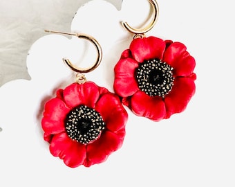 Red Poppy Flower Earrings | Polymer Clay Earrings