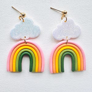 Rainbow Clouds Polymer Clay Earrings | Handmade Gifts | Rainbow St. Patricks Day Earrings