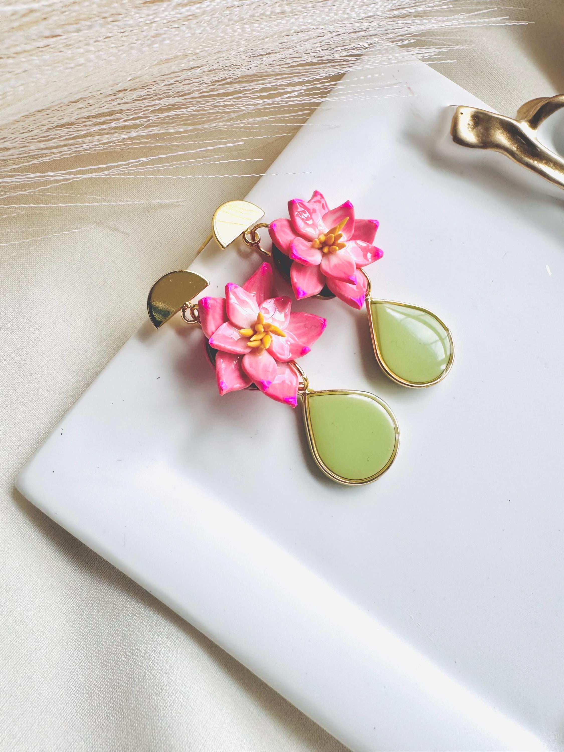 Lotus Flower Earrings | Water Lily Earrings | Handmade Polymer Clay Earrings | Floral Jewelry