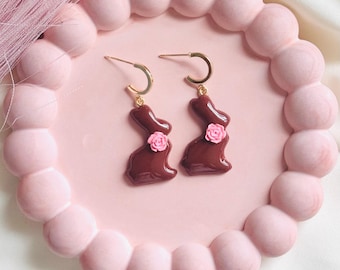 Handmade Chocolate Bunny Earrings: Polymer Clay Easter Jewelry