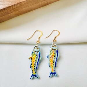 Handmade Sardine Earrings | Painted Polymer Clay Fish