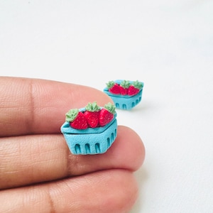 Strawberry Carton Studs | Strawberry Baskets | Stud Earrings