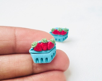 Strawberry Carton Studs | Strawberry Baskets | Stud Earrings