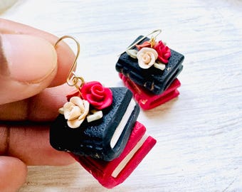 Book Stack Earrings | Red and Black Book Stack Earrings | Polymer Clay Earrings