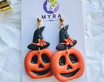 Pendientes de calabaza tallados a mano: joyería otoñal de arcilla polimérica