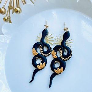 Floral Serpent Earrings | Clay Earrings | Black Earrings