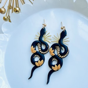 Floral Serpent Earrings | Clay Earrings | Black Earrings