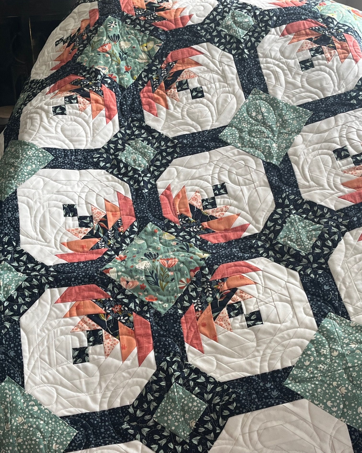 Night Blooms - A Pineapple Block Quilt