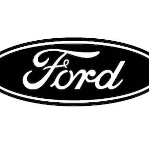 以下が含まれることがあります： 白と黒の楕円形のロゴで、白いスタイリッシュな筆記体で「フォード」という単語が書かれています。