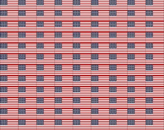 May include: A repeating pattern of American flags in red, white, and blue. Each flag is arranged in a grid pattern.