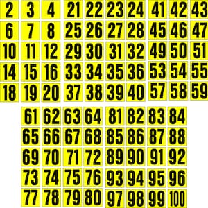 Peel and Stick Letters  1 inch CONSECUTIVE NUMBERS 1-100  Black on Yellow