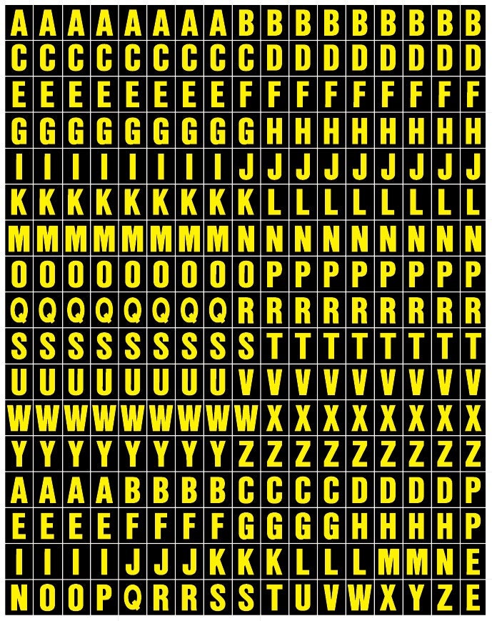 Peel and Stick Letters 1/2 Half Inch LETTERS ONLY COMBO Yellow on Black