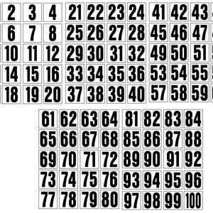 Peel and Stick Letters  1&quot; inch CONSECUTIVE NUMBERS 1-100  Black on White