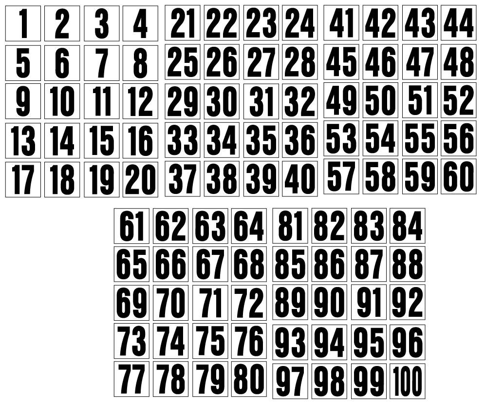 Peel and Stick Letters  1/2" inch CONSECUTIVE NUMBERS 1-100  Black on White